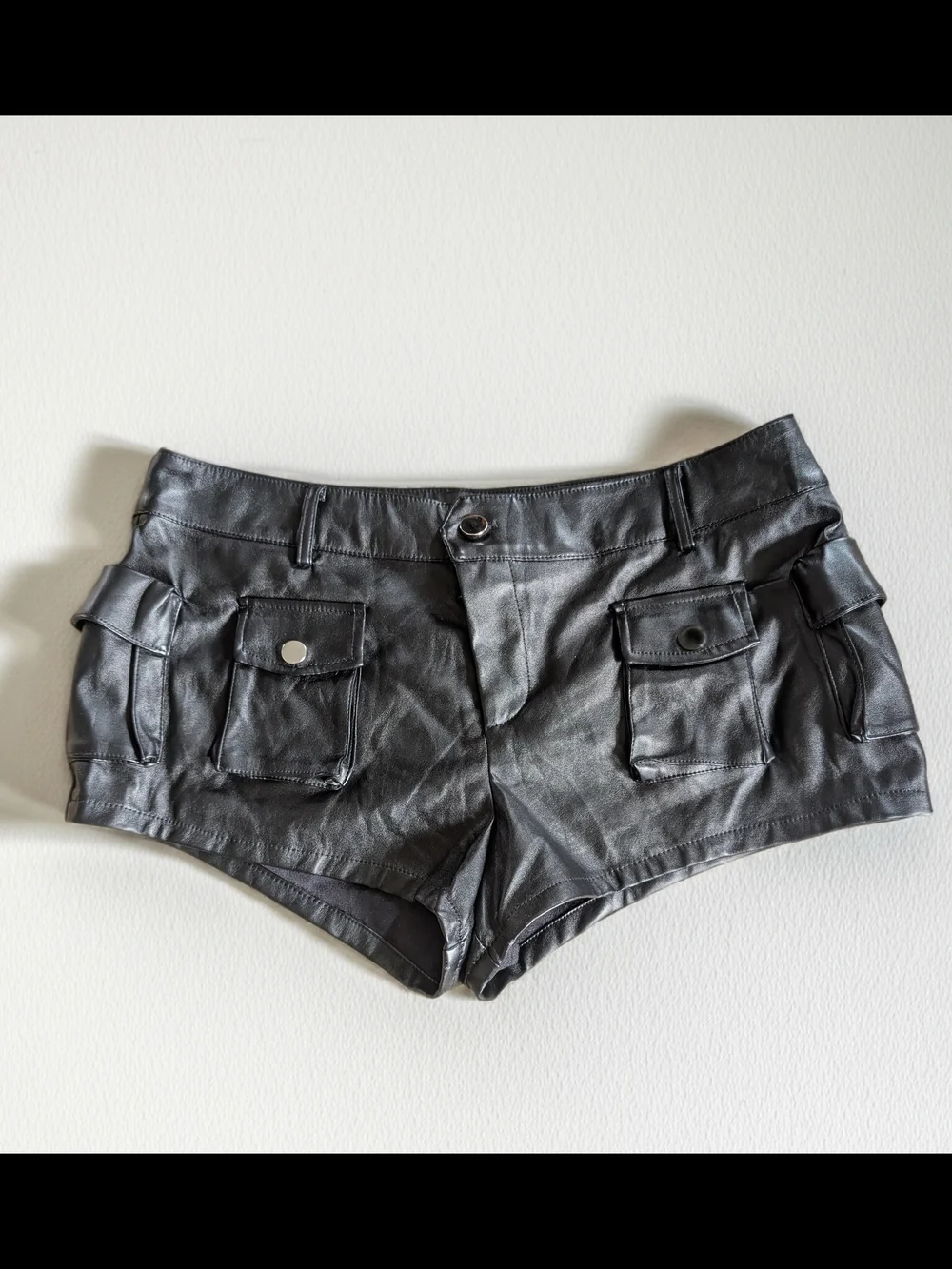 Fashion Nova Black Faux Leather Cargo Mini Shorts - Picture 2 of 6